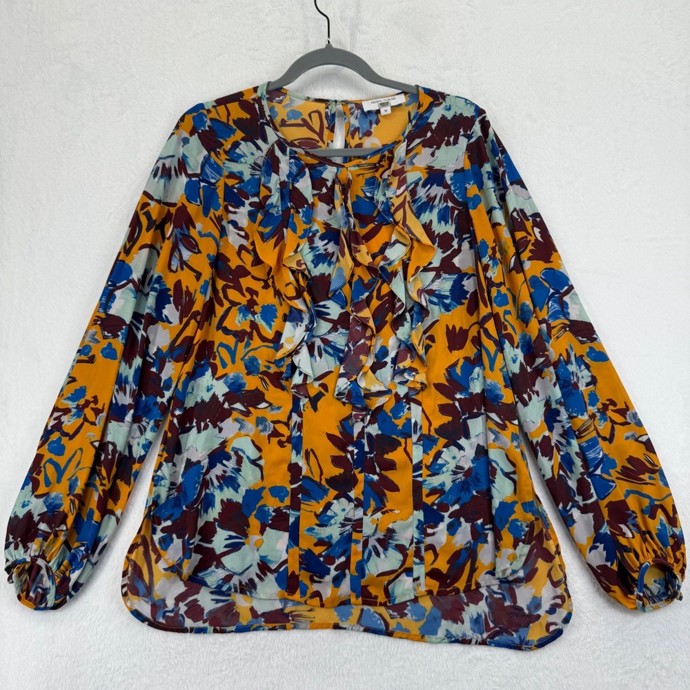 Prabal Gurung Floral Ruffle‎ Blouse Size 12 Long Sleeve Career Casual